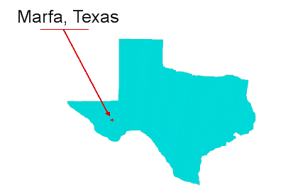 Map of Texas showing location of Marfa